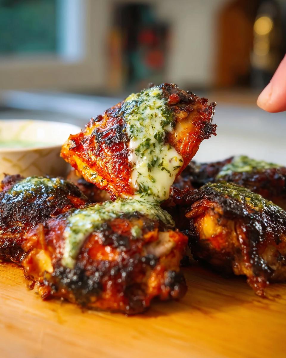 Close-up of juicy baked chicken thighs topped with melted herb butter, part of a Chicken Thigh Recipes collection.